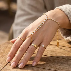 Stainless Steel Gold Plated Zircon Bracelet Adjustable Chain Bracelet Waterproof Hypoallergenic Jewelry for Women thumbnail-2