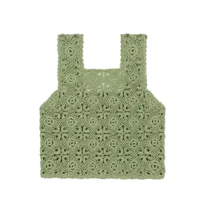 Wholesale Custom Logo Design Oem & Odm Ladies Summer Cute Sleeveless Square Neck Crop Women Wool Vests Crochet Sweater thumbnail-3