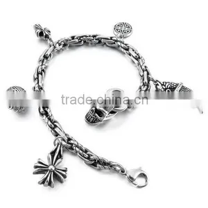 Women's Stainless Steel Bracelet Link Wrist Silver Skull Celtic Medieval Cross Dragon Sword Gothic Biker thumbnail-1