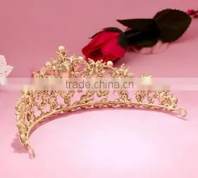 Gold Rhinestones Alloy Crystal Crowns Wholesale Factory Wedding Tiara Crown Band thumbnail-4