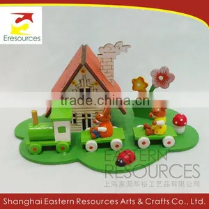 Wooden Easter Rabbit Train With House for Table Decoration thumbnail-1