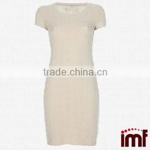 Cream Cashmere Sweater Dress,Crew Neck Midi Dress thumbnail-1