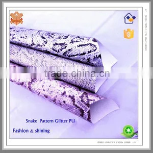 2015 Hot Sell Fashion Snake Pattern Glitter Fabric pu Leather thumbnail-1