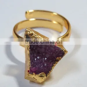 ADJUSTABLE Gold DRUZY Electroplated Agate Assorted Gemstone Rings thumbnail-1