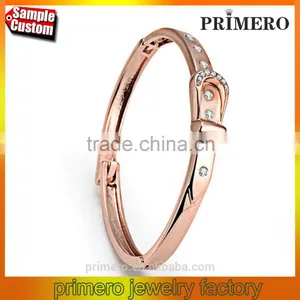 Leather Belt Bangle Women Fine Jewelry Real 18K Gold Plated Belt Bracelets thumbnail-1