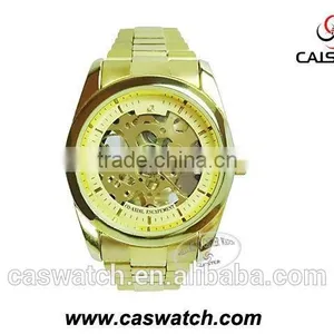 Cheap Promotional Products, Gold Skeleton Couple Watch, Fashion Mechanical Skeleton Watch, thumbnail-3
