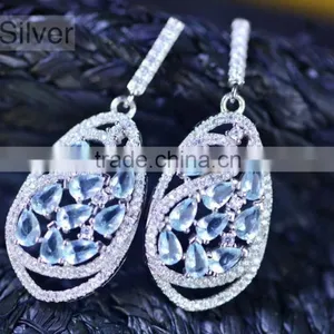 New Style Leaf Shape Sapphire Gemstone Silver Jewelry Earrings thumbnail-1