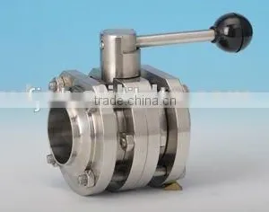 DN25 Sanitary Stainless Steel Three Piece Manual Flange Butterfly Valve thumbnail-1