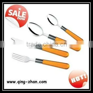 Stainless Steel Small Kitchen Tool Plastic Cutlery 24pcs Colored Orange Handle Flaware Set thumbnail-1