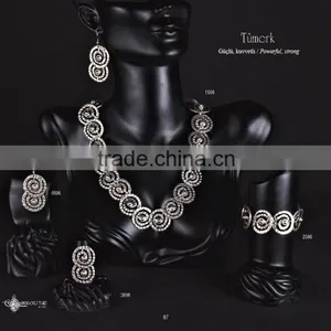 Ring Earring Bracelet Necklace Authentic Turkish Ottoman Design Jewelry Set Made in Turkey thumbnail-5