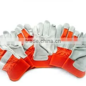 Red Rubberized Cuff Cowhide Split Leather Working Gloves thumbnail-1