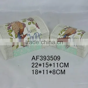 Wood Fabric Owl Gift Jeweled Box thumbnail-1