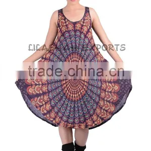 N2689 Rayon Mandala Umbrella Dress Cotton Casual Dress Beachwear Dresses Party Wear Dress Algadon Vestido Coton Tunique Summer thumbnail-1
