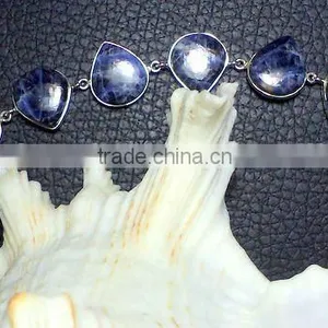 Sodalite Pear Multi Stone Gemstone Bracelet, 925 Solid Sterling Silver Bracelet, Designer Bezel Bracelet thumbnail-1