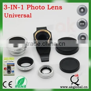 Universal Datachable Clip 3 in 1 Camera Lens Fisheye Macro Wide Angle Lens Kit for Smartphone,mobile Phone Accessory thumbnail-2