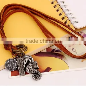 2016 New Design Vintage Hippocampus Leather Necklace Men Handmade Jewelry thumbnail-2