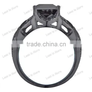 Princess Cut Black CZ Engagement Ring With Band thumbnail-3