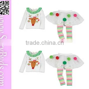 Two Pieces Design Little Fawn Printed Christmas Chevron Girls Dresses thumbnail-2