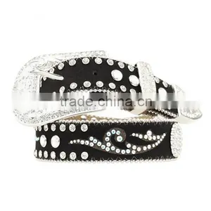 Western Fancy Silver-tone Buckle & Keeper Cowgirls' Rhinestone Inlay Belt thumbnail-1