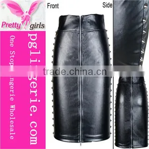 Black High Waist Pencil Skirt Tight Long Leather Skirts thumbnail-1