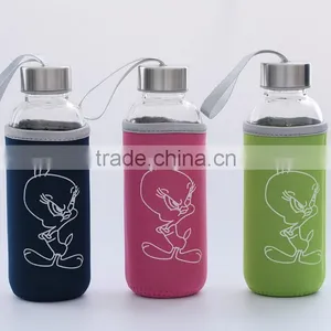 360ml Sport Bottle/Borosilicate Glass Sport Bottle With Stainless Steel Lid thumbnail-1