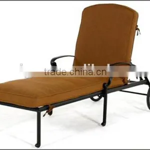 Antique Cast Aluminum Chaise Sun Lounge With Cushions and Wheels thumbnail-1