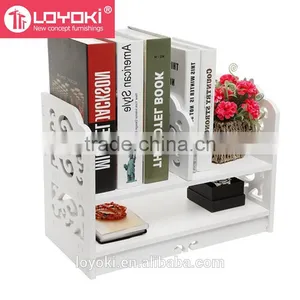 White Openwork Freestanding Book Shelf Desk Top Organization Office Desk Organizer thumbnail-1