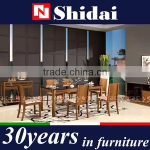 Shidai Furniture Rectangular Dining Table With Glass Top in Walnut A-35 thumbnail-1