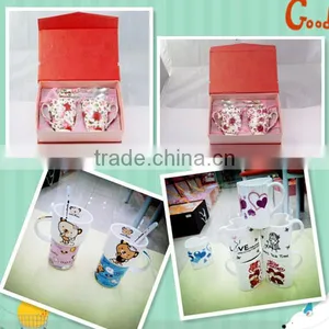 OEM Ceramic Porcelain Couple Water/Coffee Cup Mugs With Spoon thumbnail-1