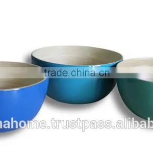 Round Colored Lacquer Bamboo Salad Bowl thumbnail-3