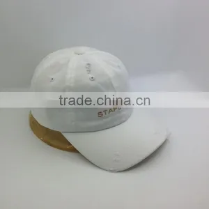 White Unstructured Washed Dad Cap Custom Distressed Hat thumbnail-3