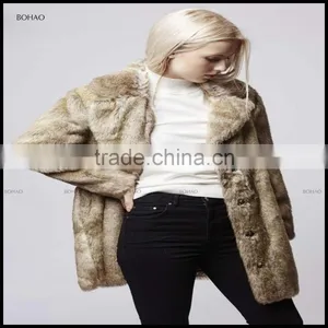 Brown Mid Length Faux Fur Coat With Oversized Collar Heavy Parka Jacket For Women thumbnail-2