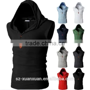 Men Cotton Hoodie Vest Custom Fit Running T-shirt With Sleeveless thumbnail-1