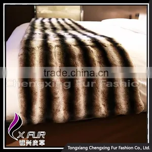 CX-D-128A Luxury Genuine Rex Rabbit Fur Throw Blanket Sofa Throw thumbnail-1