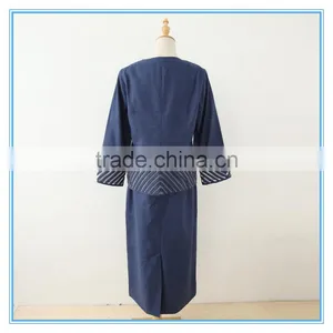 Linen Long Sleeve Royal Formal Women Skirt Suit With Organza Fabric thumbnail-3