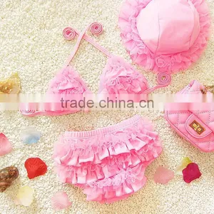 New Arrival Summer Beach Solid Color Baby Bikini Kids Girls Chiffon Bikini Swim thumbnail-1