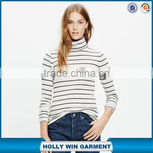 Slim Turtleneck Top in Cento Stripe Ladies t Shirt thumbnail-1