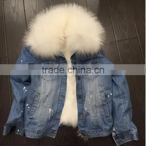 Myfur Customized Color Plus Size Real Fur Lining Collar Jeans for Ladies Parka thumbnail-3