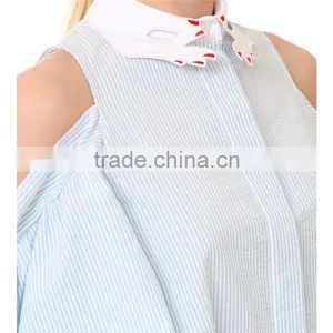 Spring Half Sleeve Voluminous High-low Hem High Neck Blouse Designs thumbnail-4
