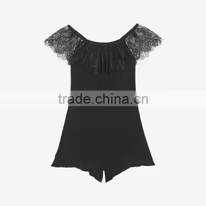 2017 OEM Women Sexy Off-shoulder Lace Neckline and Sleeves Playsuit thumbnail-6