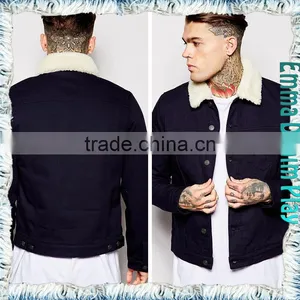 Vogue Cotton Denim Fleece Lining Jacket Dark Blue for Men thumbnail-4