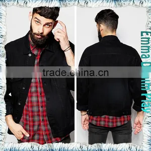 Top Quality Black Mens Long-sleeve Trench Denim Jacket Coats thumbnail-1