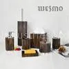 Contemporary Wood Full Bathroom Accessories Set With Black Color and Silver Bottoms thumbnail-1
