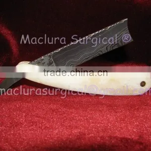 Professional Damascus Steel Barber Razor , Camel Bone Scale Damascus Razor thumbnail-2