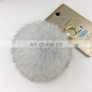 Large Size Ocean Blue Fox Fur Hair Pompom Ball Key Chain Ring Charm Handbag Phone thumbnail-3