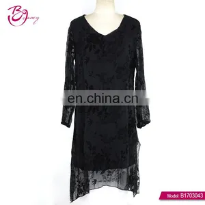 V Neck Black Women Maxi Chiffon Pirnt Velvet Long Dress 2017 thumbnail-1