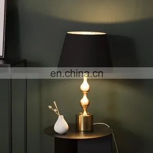 Nordic Creative Metal Base Design High-end Black Cotton Lampshade 10 Inch Bedroom Bedside Warm Table Lamp thumbnail-1