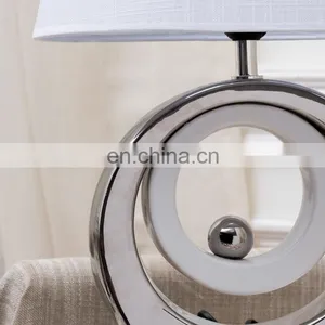 Nordic Modern Custom Round Ceramic Base Cheap Silver Bedside Lamps for Hotel Home Table Decoration thumbnail-3