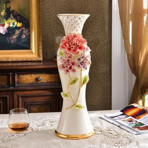 Gild Hollow European Luxury White Tall Ceramic Flower Vase For Home Dining Room Decor thumbnail-2