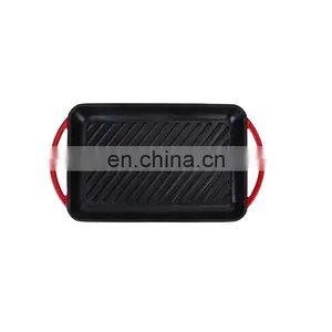 Enamel Cast Iron Rectangle Grill Griddle Frying Pan Cooking Grill Pan thumbnail-3